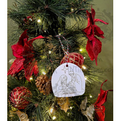 Nativity Set, Mary and Joseph and Baby Jesus, Wood Etched, Christmas Ornaments