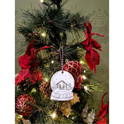 Nativity Set, Mary, Joseph and Baby Jesus, snow globe shaped, Wood Etched Christmas Ornaments