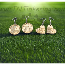 Heart shaped earrings, soccer ball, soccer mom, Wood Etched, Dangle Earring