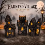 Haunted Village Collection, Laser-Cut Wooden Halloween Decorations (LED Lighted)