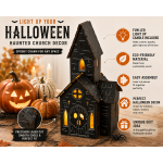 Lighted Haunted Church Halloween Decor, Wooden Tabletop Village