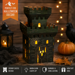 Haunted Castle Halloween Decor, Lighted Halloween Village House, 3D Gothic Tabletop Decoration, Spooky Mantel Display