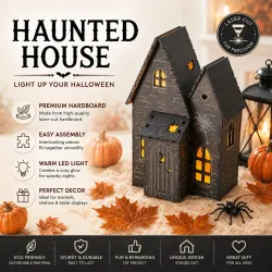 Wooden Haunted House Halloween Decor, Lighted Halloween Village House, 3D Tabletop Decoration, Spooky Mantel Display