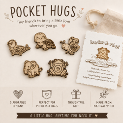 Wooden Animal Pocket Hug, Encouragement Gift, Pocket Pal