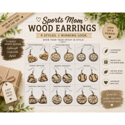 Mom Sports Earrings, Soccer, Basketball, Baseball, Wood Etched, Dangle Earring
