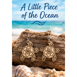 Sea Turtle Wooden Dangle Earrings, Etched