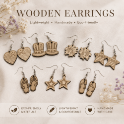 Patriotic Wooden Earrings – Lightweight – 4th of July Handmade USA-Inspired Dangle Earrings – Choose Your Style