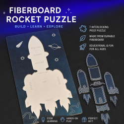 Laser Cut Wood Rocket Puzzle – Educational Space Diagram, STEM Toy (10" x 5.5")