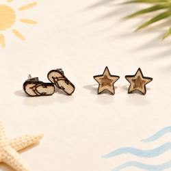 Summer Sandal &amp; Star Stud Earrings – Handmade Wooden Beach Jewelry