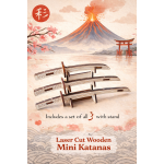 Laser Cut Wooden Mini Katana Set, Japanese Daisho Display Collection