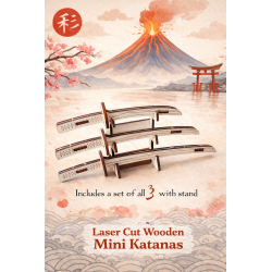 Laser Cut Wooden Mini Katana Set, Japanese Daisho Display Collection
