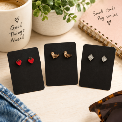 Minimalist Wooden Stud Earrings Set, Strawberry Seal Floral Studs, Laser Cut Earrings, Lightweight Everyday Jewelry, Handmade