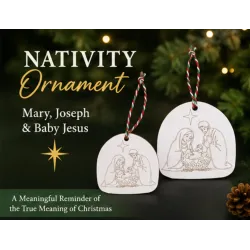 Nativity Set, Mary and Joseph and Baby Jesus, Wood Etched, Christmas Ornaments