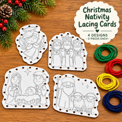 Christmas Nativity Set Lacing Cards, Bible Craft for Kids, Religious Christmas Activity, Fine Motor Skills Toy, Sunday School Gift